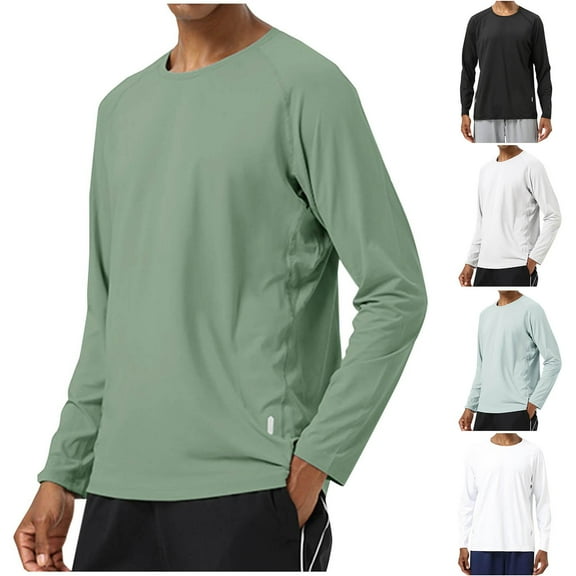 UVEASISHA Quick Dry Long Sleeve T Shirts for Men Outdoor Sun Protection Running Workout Shirt Solid Casual Lightweight Fishing Tshirt Crewneck Pullover Gray M
