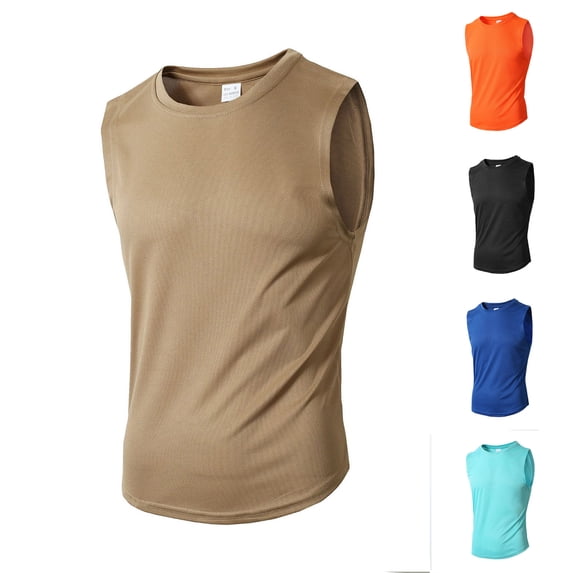 UVEASISHA Quick Dry Sleeveless T Shirts for Men Summer Casual Gym Workout Tank Tops Solid Color Running Athletic Shirt Base Layer Undershirts Blue XL