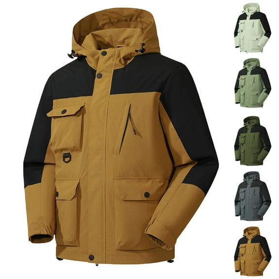 UVEASISHA Rain Jacket for Men Hooded Winter Coats Big and Tall Waterproof Ski Jackets Outdoor Warm Windbreaker Raincoat Lightweight Outerwear Gray 4XL