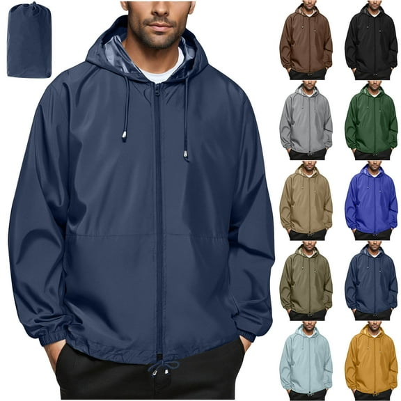 UVEASISHA Rain Jacket Men Packable Waterproof Raincoat with Hood Lightweight Windbreaker Softshell Jackets for Hiking Cycling Golf Black 3XL