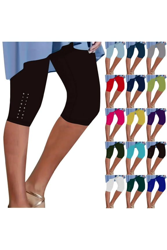 Rhinestone Hem Capri Leggings for Women High Waisted Capris Yoga Cropped Pants 2025 Summer Workout Tights Gray XXXL