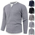 thumbnail image 1 of UVEASISHA Ribbed Knit Sweaters for Men Fake Two Piece Long Sleeve Crewneck Pullover Regular Fit Casual Knitted Sweater Solid Color Jumpers Khaki XXL, 1 of 6