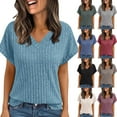 thumbnail image 1 of UVEASISHA Ribbed Knit Tops for Women Short Sleeve Solid V Neck T-Shirt Soft Comfy Blouse Tees Beige S, 1 of 6