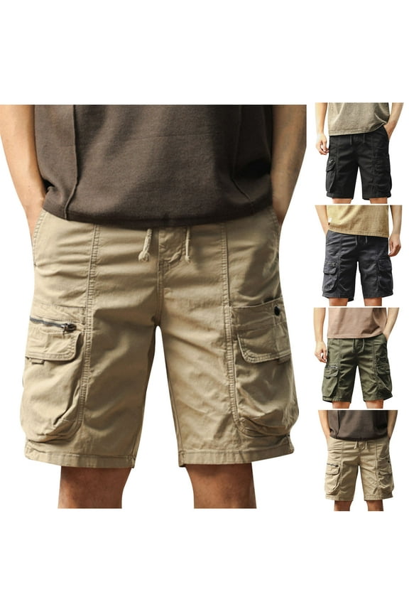 Ripstop Cotton Cargo Shorts for Men Summer Outdoor Hiking Shorts Elastic Waist Drawstring Short Pants with Multi Pockets Gray S