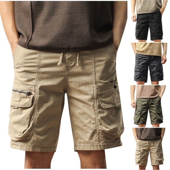 UVEASISHA Ripstop Cotton Cargo Shorts for Men Summer Outdoor Hiking Shorts Elastic Waist Drawstring Short Pants with Multi Pockets Gray XL