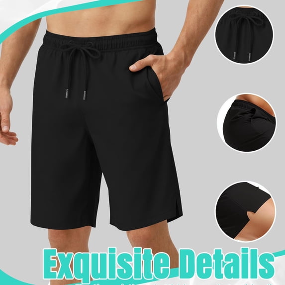 UVEASISHA Running Shorts for Men with Brief Liner Waterproof Quick Dry Workout Shorts Drawstring Elastic Waist Gym Shorts Loose Fit Straight Short Pants Black L