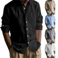 thumbnail image 1 of UVEASISHA On Sale Mens Lightweight Linen Shirt Stand Collar Casual Button Down Shirts for Men Long Sleeve Henley Shirt Summer Breathable Loose Beach Shirts Black 3XL, 1 of 10