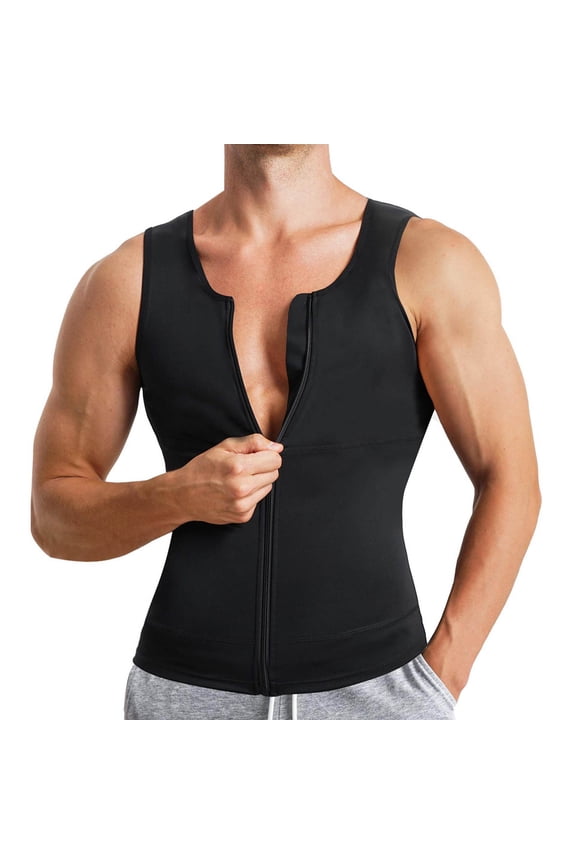Sauna Vest for Men Zipper Zipper Front Compression Tank Tops Tummy Control Waist Trainer Body Shaper Slim Fit Sleeveless Workout Shirts Black 3XL