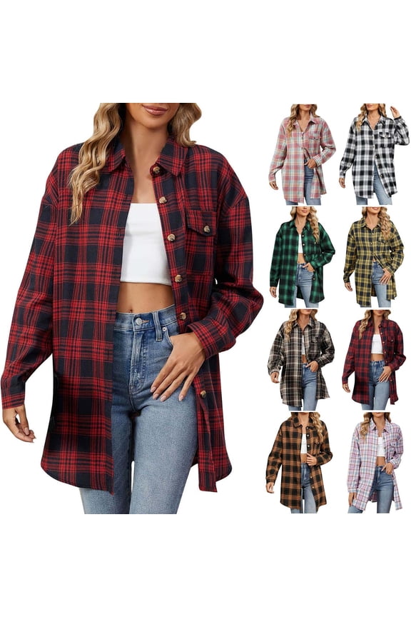 Shackets for Women 2025 Business Casual Plaid Shirts Fall Long Sleeve Button Down Lightweight Jackets Womens Plus Size Loose Office Shirt with Pocket Winter Sale,Pink,XXL