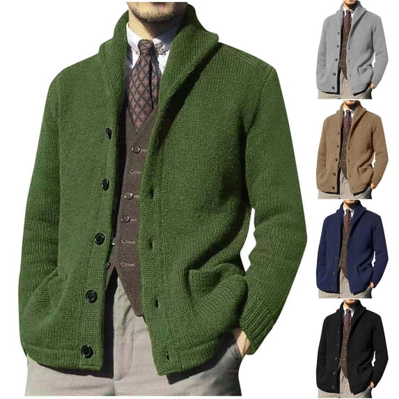 UVEASISHA Shawl Collar Cardigans for Men Cable Knit Casual Button Down Sweaters Loose Fit Open Front Cardigan Sweater Knitted Jackets with Pockets Gray XL