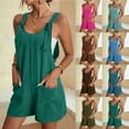 thumbnail image 1 of UVEASISHA Short Rompers for Women Summer Sleeveless Tie Knot Strap Overalls Boho Casual Wide Leg Jumpsuits with Pockets Army Green L, 1 of 10