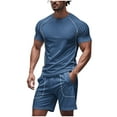 thumbnail image 1 of UVEASISHA Short Set for Men 2 Piece Outfits Compression Short Sleeve Tee Shirt and Shorts Set Summer Track Suits with Pocket Navy XL, 1 of 5