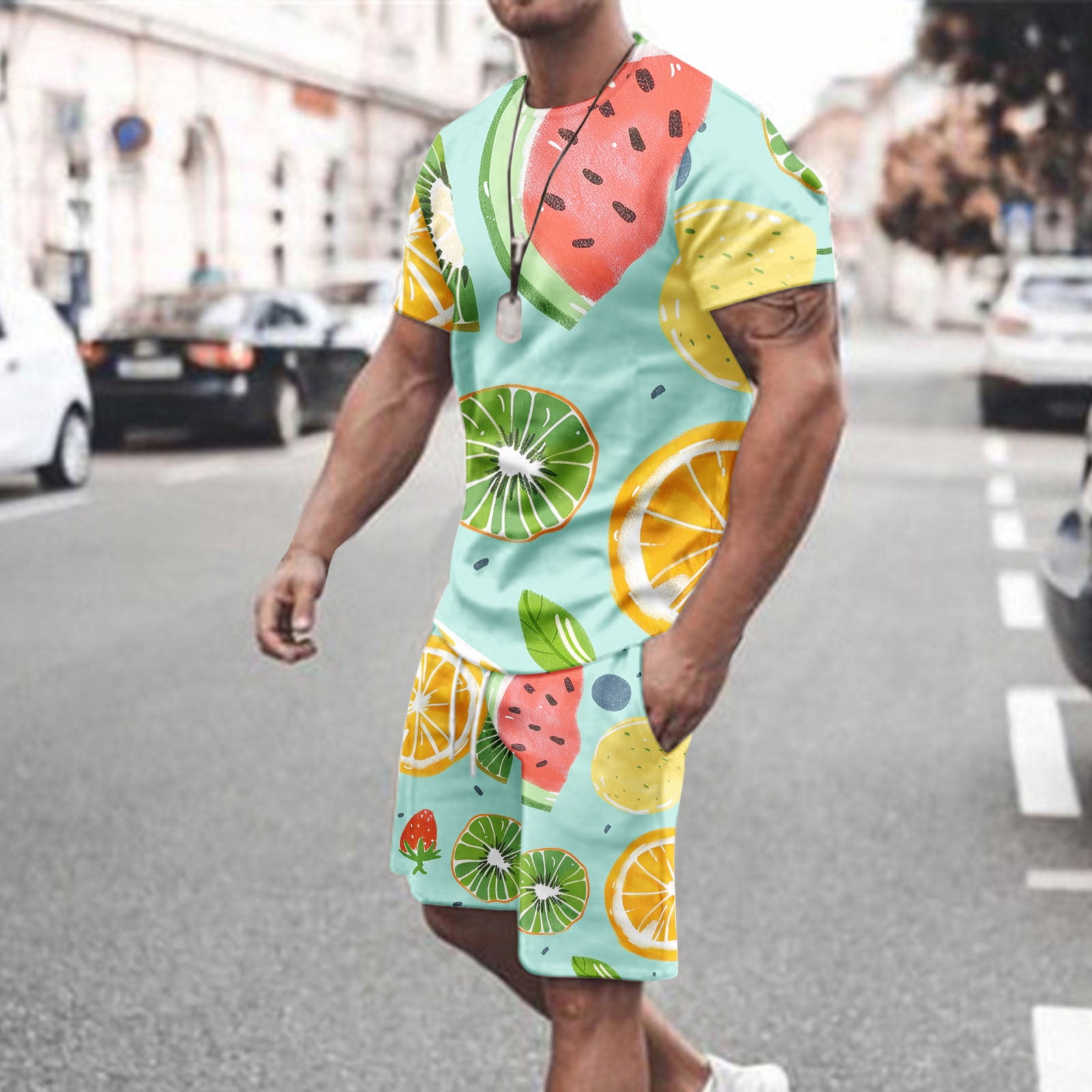 Short Sets For Men.UVEASISHA Short Set for Men 2 Piece Sets Fruit Print Graphic Tee Lounge ...