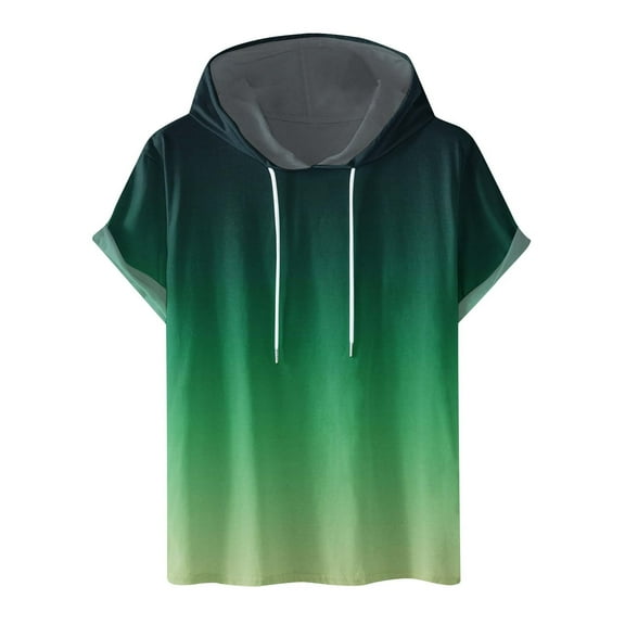 UVEASISHA Short Sleeve Hoodie Men Graphic,Men's Gradient Color Hoodie Workout Gym Sweatshirt Muscle Fit Fashion Athletic Hoodies Pullover Hooded T-Shirts 2024 Army Green
