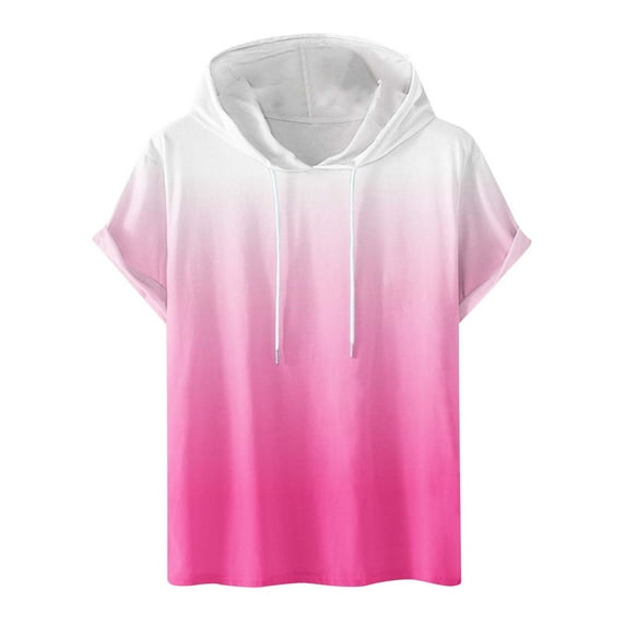 UVEASISHA Short Sleeve Hoodie Men Graphic,Men's Gradient Color Hoodie Workout Gym Sweatshirt Muscle Fit Fashion Athletic Hoodies Pullover Hooded T-Shirts 2024 Pink