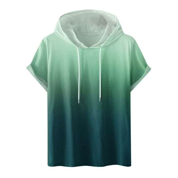 UVEASISHA Short Sleeve Hoodie Men Graphic,Men's Gradient Color Hoodie Workout Gym Sweatshirt Muscle Fit Fashion Athletic Hoodies Pullover Hooded T-Shirts 2025 Green