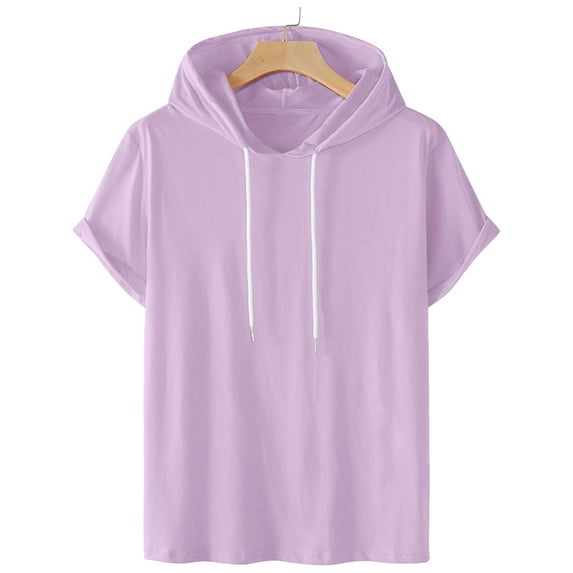 UVEASISHA Short Sleeve Hoodie Workout Shirts for Men,Men's Plain Hoodie Workout Gym Sweatshirt Muscle Fit Basic Solid Color Athletic Hoodies Pullover Hooded T-Shirts 2025 Purple