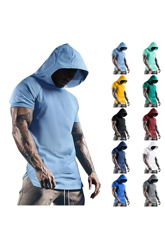 Short Sleeve Hoodie for Men Mesh Hooded Tshirt Side Split Hoodies Cooling Summer Workout Athletic Sweatshirts White M