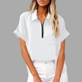 thumbnail image 1 of UVEASISHA Short Sleeve Shirt for Women Half Zipper Collared Linen Shirt Lightweight Quick Dry Blouse with Pocket White L, 1 of 7