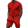 thumbnail image 1 of UVEASISHA Shorts Set for Men 2 Piece Outfits Drawstring Elastic Waist Shorts and Tee Tops Summer Casual Tracksuits Sets Red XXL, 1 of 6