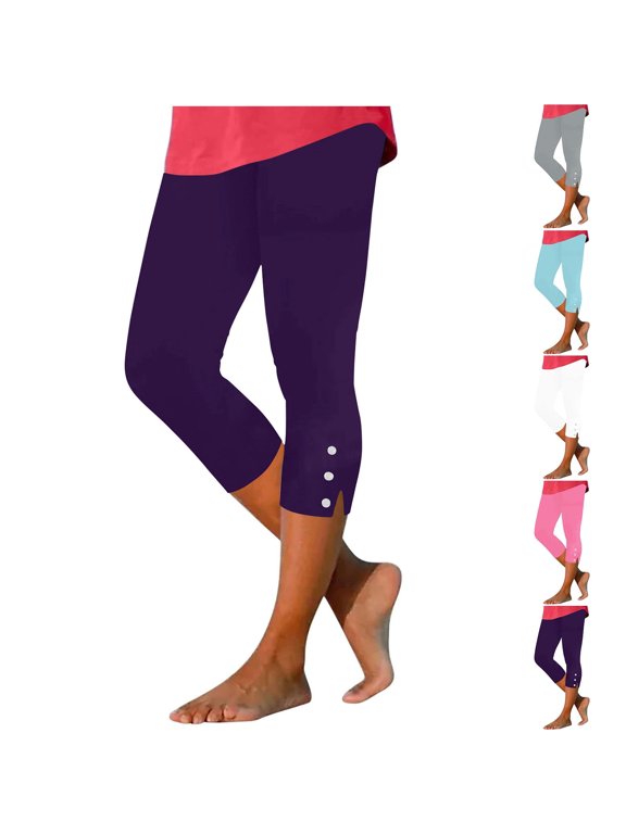 Side Split Yoga Pants for Women Cropped High Waist Capri Leggings Stretchy Compression Athletic Workout Tights Black S