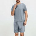 thumbnail image 1 of UVEASISHA Silky Pajama Sets for Men 2 Piece Sets Lightweight Comfy Lougnewear Short Sleeve Tee Tops and Shorts Lounge Set Blue XXL, 1 of 4