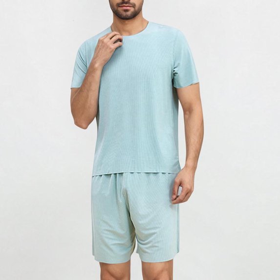 UVEASISHA Silky Pajama Sets for Men 2 Piece Sets Lightweight Comfy Lougnewear Short Sleeve Tee Tops and Shorts Lounge Set Green L