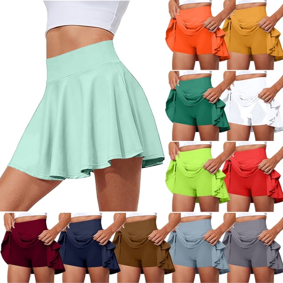 UVEASISHA Skirt with Shorts for Women High Waisted Pleated Tennis Skorts Tummy Control Yoga Skirt Shorts Athletic Golf Skort for Running Workout Dark Blue M