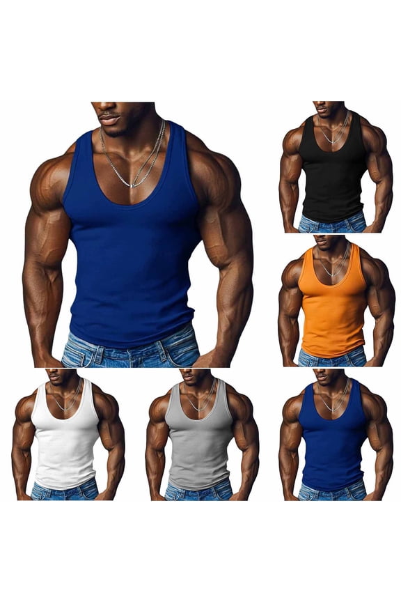 Sleeveless Muscle Shirts for Men Fashion Athletic Bodybuilding Stringer Tank Tops Summer Casual Running Workout Tanks Blue S