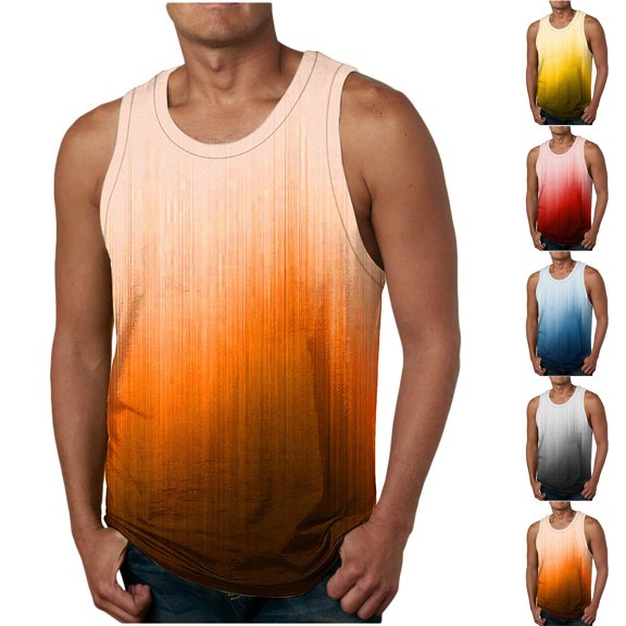 UVEASISHA Sleeveless Shirts for Men Big and Tall Fashion Gradient Color Workout Tank Tops Summer Casual Loose Fitness Muscle Tanks Red 3XL