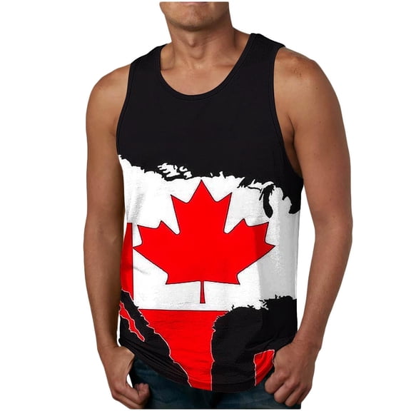 UVEASISHA Sleeveless Workout Shirts for Men Loose Fit Casual Canada Flag Tank Tops Canadian Distressed Print Athletic Vest Gym Muscle Tanks Red XXL