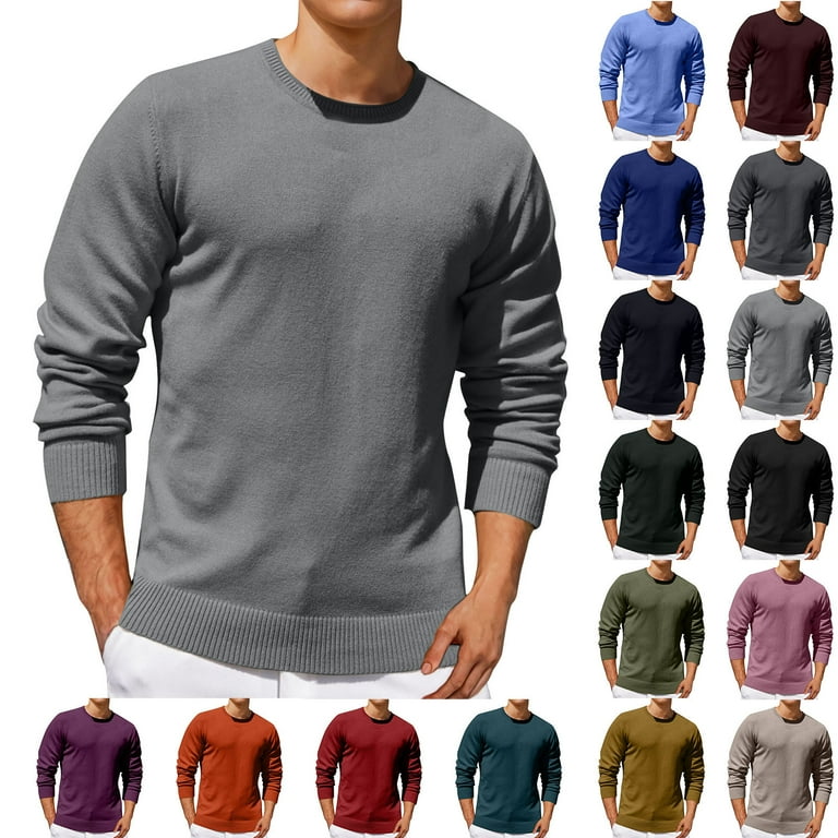 UVEASISHA Soft Crewneck Sweaters for Men Classic Casual Solid Knit