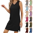 thumbnail image 1 of UVEASISHA Solid Mini Dresses for Women Sleeveless V Neck Tank Dress Side Split Formal Party Dresses Dark Gray XL, 1 of 7