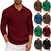 UVEASISHA Solid Polos Shirt for Men Long Sleeve Collared Golf Shirt Fall Casual Outdoor Hiking Poloss Black L