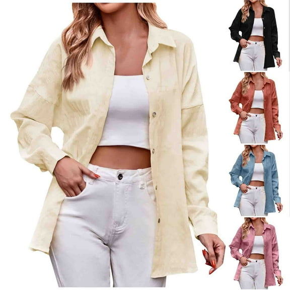 UVEASISHA Solid Shirt Jackets for Women Long Sleeve Lapel Button Down Shirts Fall Casual Lightweight Coats 2025 Trendy Cardigan Jacket Clearance Sales,Yellow,S