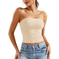 thumbnail image 1 of UVEASISHA Solid Tube Tops for Women Sleeveless Backless Bandeau Tank Top Casual Cropped Going Out Tops Beige L, 1 of 5