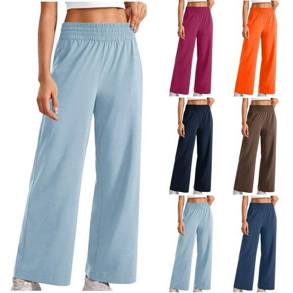UVEASISHA Solid Wide Leg Pants for Women Casual Joggers Sweat Pants Relaxed Fit Running Athletic Pants Light Blue M