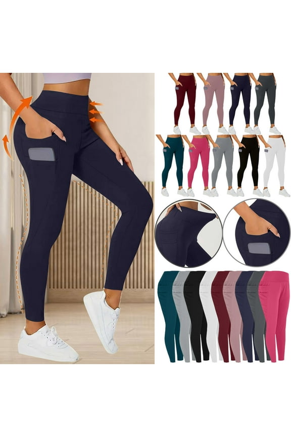 Solid Yoga Pants with Pockets for Women Tummy Control Butt Lifiting Leggings Lightweight Comfy Workout Tights White XXL