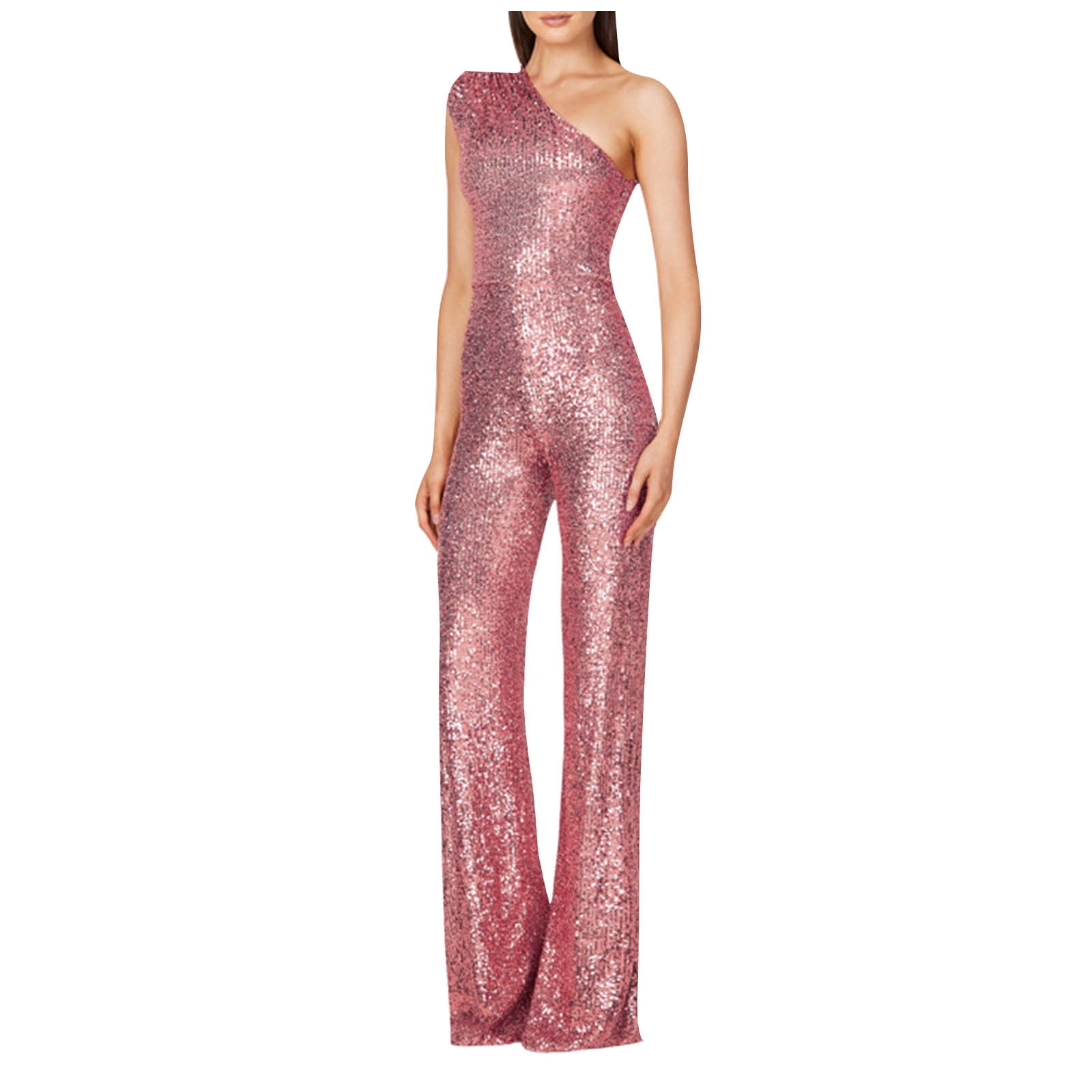 UVEASISHA Sparkly Sequin Jumpsuit for Women Sleeveless One Shoulder ...