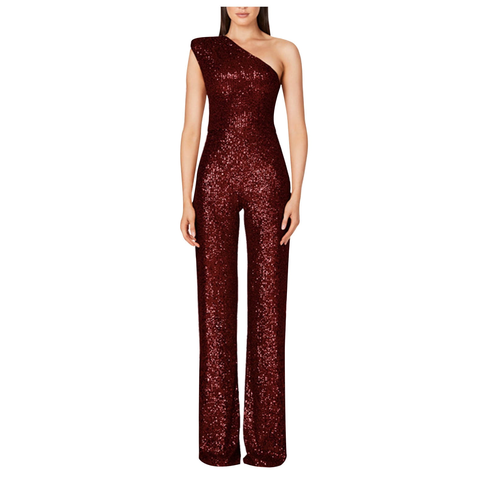 UVEASISHA Sparkly Sequin Jumpsuit for Women Sleeveless One Shoulder ...