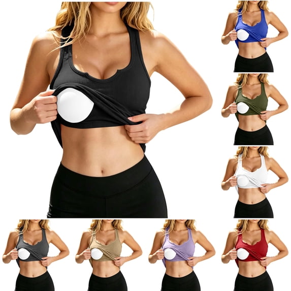 UVEASISHA Sports Bra Tank Tops for Women With Built In Bra Wide Strap Padded Wireless Crop Tops Workout Yoga Wear Khaki L