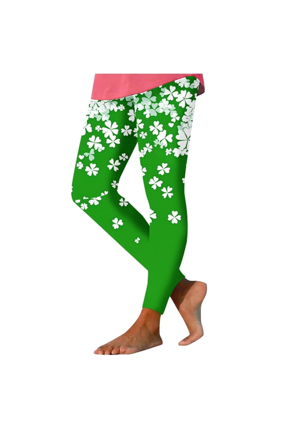 UVEASISHA St. Patrick's Day Leggings for Women High Waisted Shamrock Printed Workout Pants Irish Green Tummy Control Tights Butt Lifting Yoga Pants Green XXL