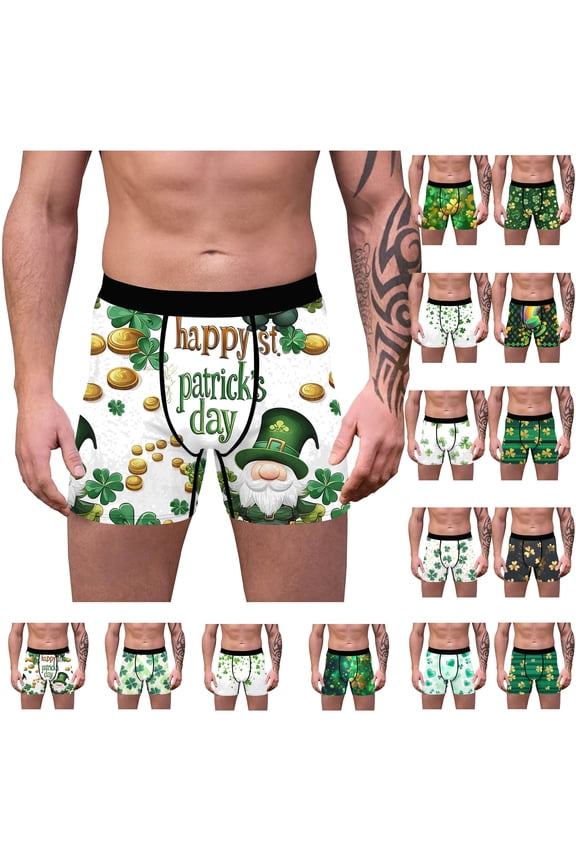 St Patricks Day Boxer Briefs for Women Irish Shamrock Print Underwear Comfort Casual Elastic Waist Underpants Everyday Wear Mens Gifts Green 3XL