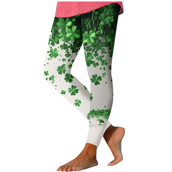 UVEASISHA St Patricks Day Womens Pants Gradient Shamrock Printed Holiday Leggings High Waisted Tummy Control Workout Bottoms Running Athletic Sports Fitness Pant White 3XL