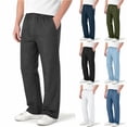 thumbnail image 1 of UVEASISHA Straight Leg Jeans for Men Button Elastic Waist Faux Denim Pants Solid Casual Summer Pants Fashion Hipster Streetwear Trousers with Pockets White 3XL, 1 of 7