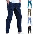 thumbnail image 1 of UVEASISHA Stretch Work Pants for Men Slim Fit Tapered Jogger Pants Drawstring Elastic Waist Cargo Trousers with Zipper Pockets Sky Blue S, 1 of 4