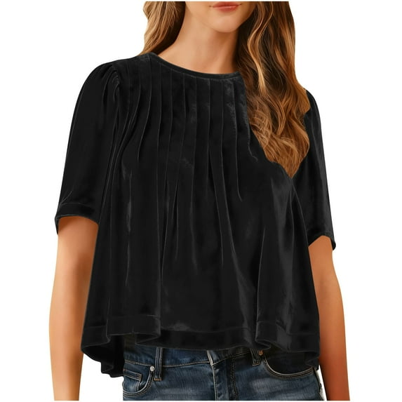 UVEASISHA Striped Button Down Shirts for Women 3/4 Sleeve Collared Blouses Lightweight Business Casual Tops Black L