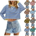 thumbnail image 1 of UVEASISHA Striped Crop Sweatshirt Women Fashion Colorblock Crewneck Pullover Short Tops Long Sleeve Casual Cute Sweatshirts No Hood 2025 Fall Clothes Sales Today,Red,L, 1 of 8
