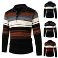 thumbnail image 1 of UVEASISHA Striped Knit Polos Shirts for Men Long Sleeve Button Collared T-shirt Comfy Casual Slim Fit Stretch Golf Poloss Fall Stylish Work Shirts Deals of the Week,Black,XL, 1 of 4