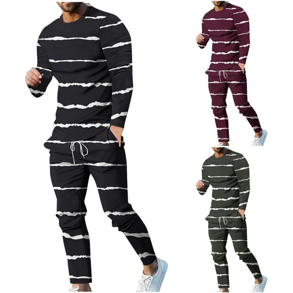 UVEASISHA Striped Sweatsuit for Men Mens Casual Track Suits 2 Piece Set Long Sleeve Pullover Tshirt and Sweatpant Sets Casual Jogging Sport Suit Sets